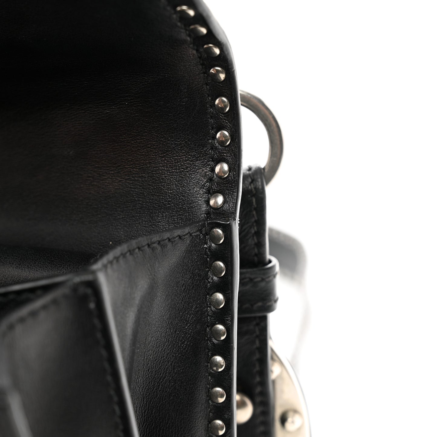 City Calf Saffiano Studded Laser Cut Cahier Bag Black