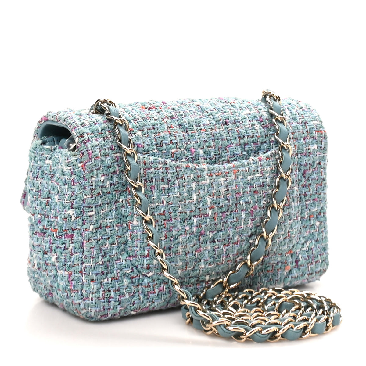 Tweed Quilted Mini Rectangular Flap Blue Multicolor