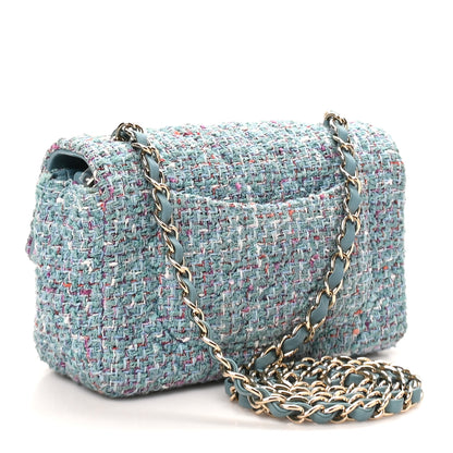 Chanel Tweed Quilted Mini Rectangular Flap Blue Multicolor 2 of 10