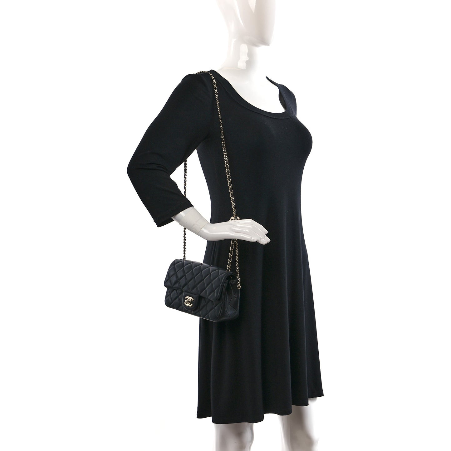 Lambskin Quilted Enamel Mini Rectangular Pearl Crush Flap Black