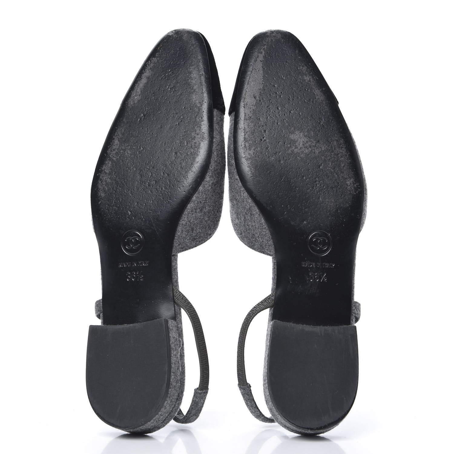 Chanel Wool Velvet Cap Toe CC Slingback Pumps 36.5 Black Grey 5 of 9