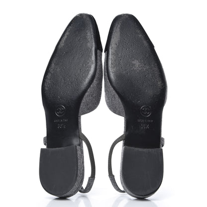 Chanel Wool Velvet Cap Toe CC Slingback Pumps 36.5 Black Grey 5 of 9