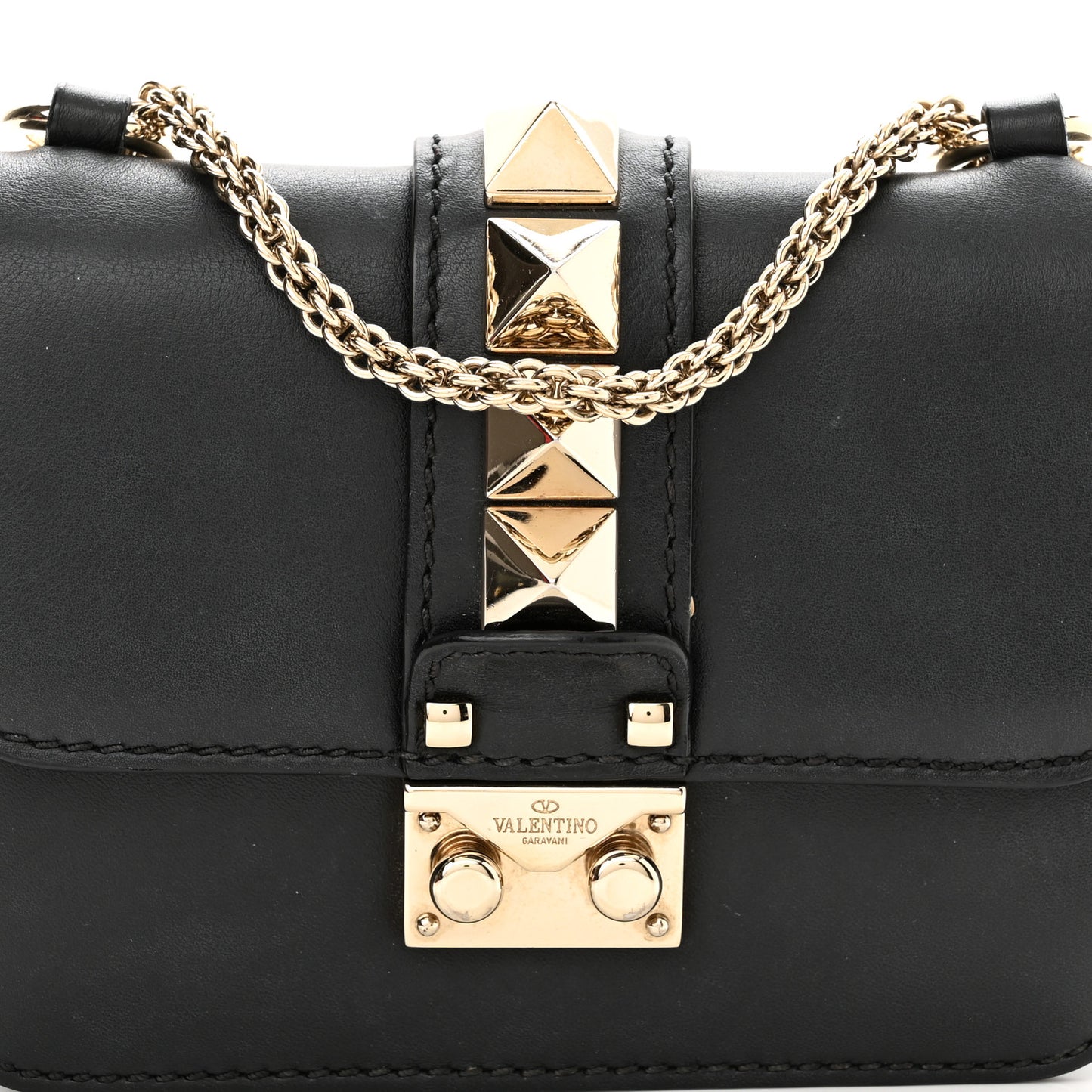 Vitello Mini Glam Lock Rockstud Flap Black