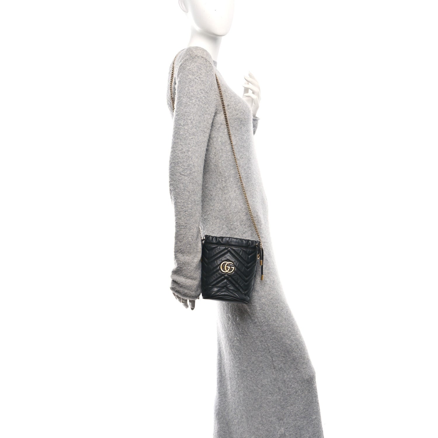 Gucci Calfskin Matelasse Mini GG Marmont 2.0 Bucket Bag Black 2 of 11