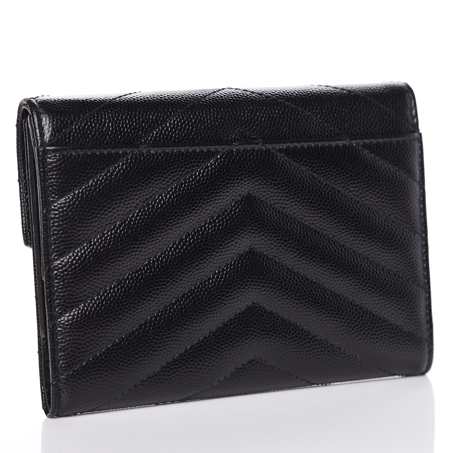 Saint Laurent Grain De Poudre Matelasse Chevron Small Monogram Passport Case Black 3 of 8