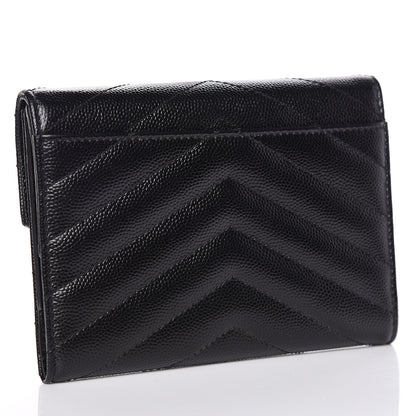 Saint Laurent Grain De Poudre Matelasse Chevron Small Monogram Passport Case Black 3 of 8