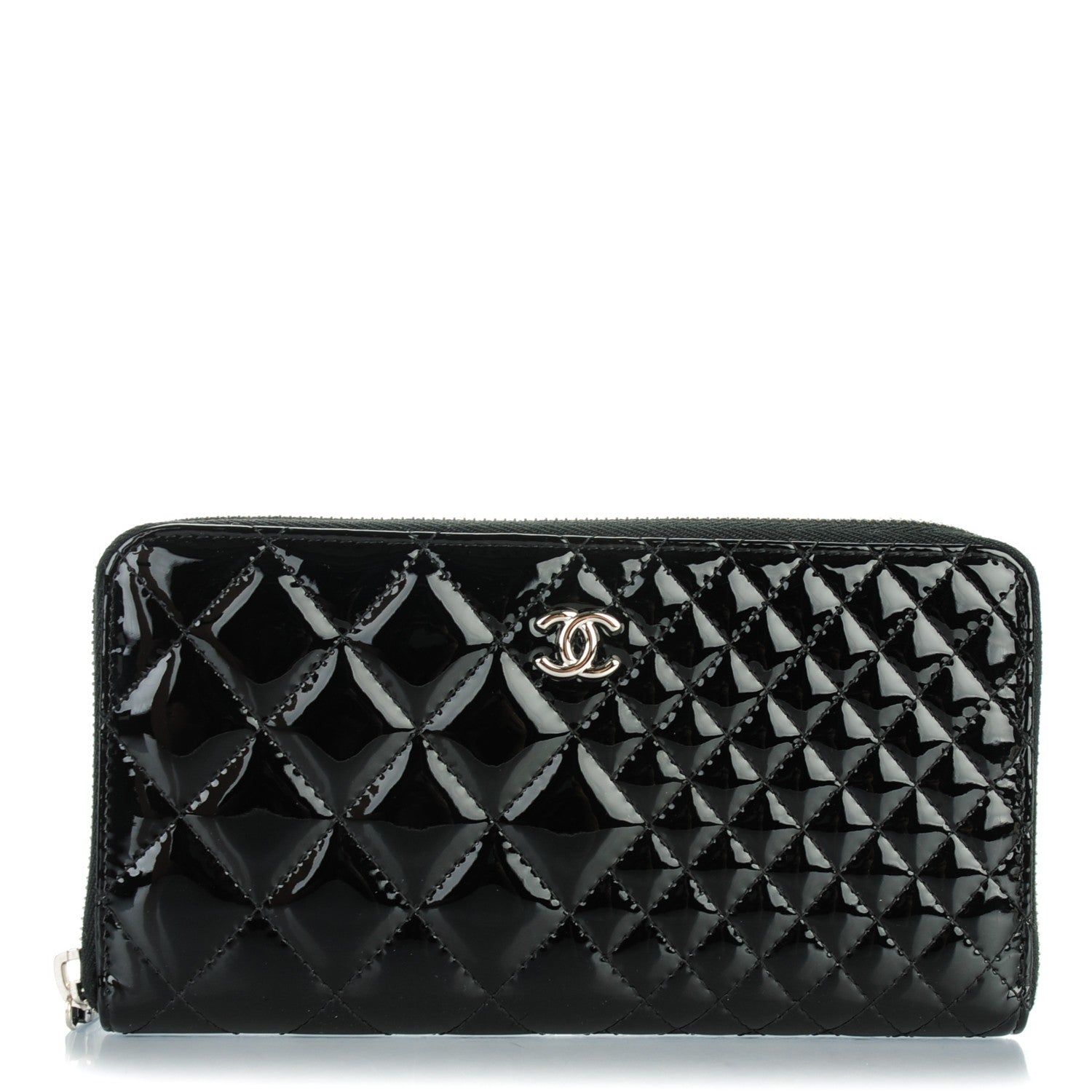 Chanel Patent Double Quilted Zip Around Wallet Black 1 of 8