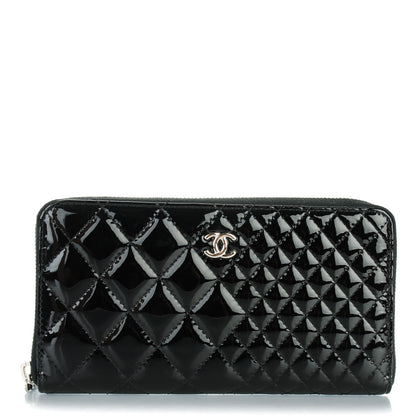 Chanel Patent Double Quilted Zip Around Wallet Black 1 of 8
