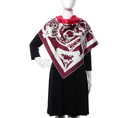 Hermes Silk Quadrige Etriers Tattoo Scarf 90 Rose Vif Bordeaux White 2 of 4