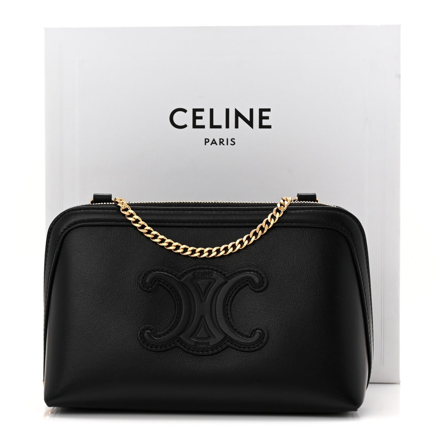 Smooth Calfskin Cuir Triomphe Clutch on Chain Black