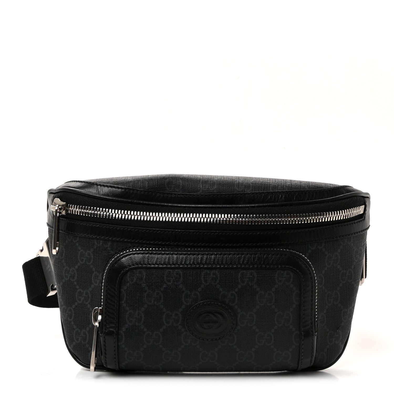 Gucci GG Supreme Monogram Textured Calfskin Retro Interlocking G Belt Bag Black 1 of 9
