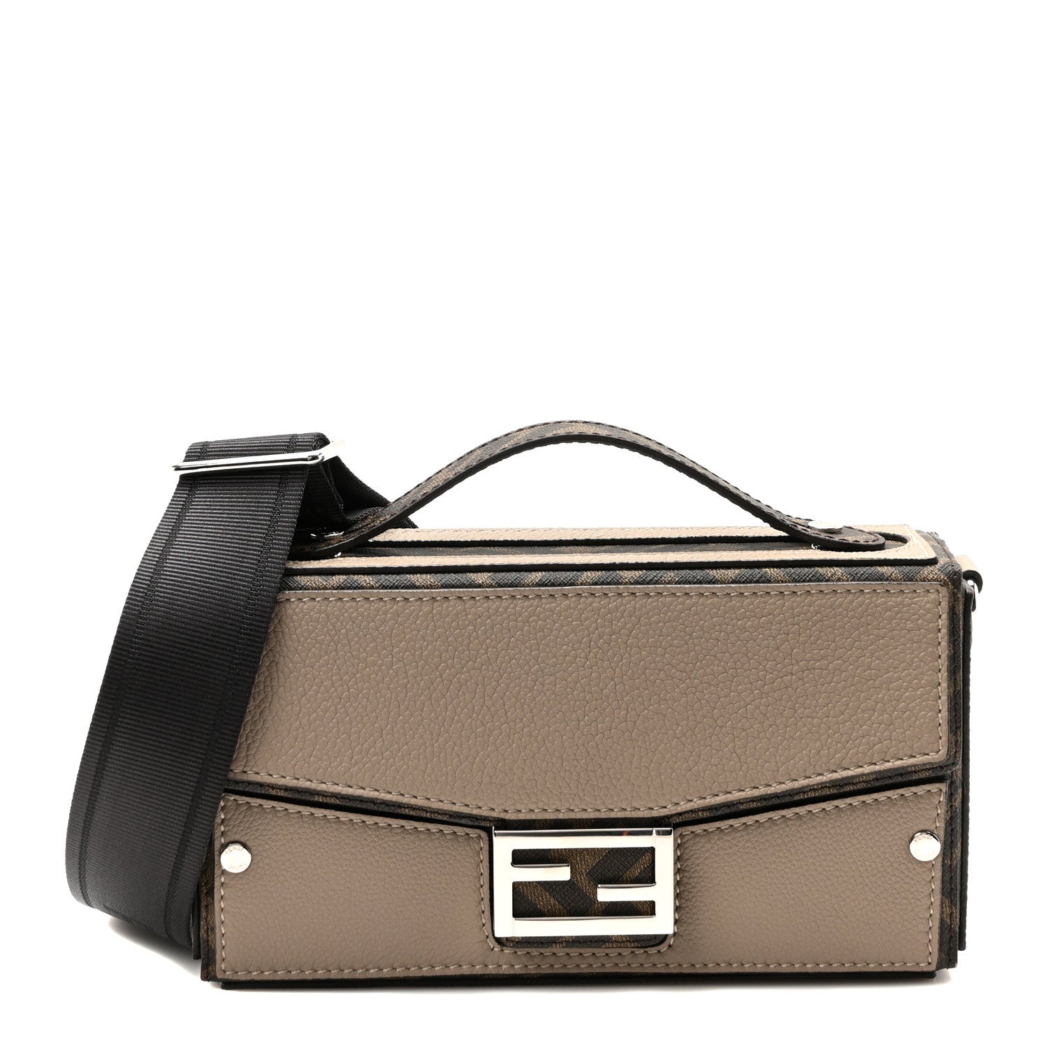 Fendi Vitello Cher Jacquard FF Lines Baguette Soft Trunk Tortora Tobacco Moro 1 of 10