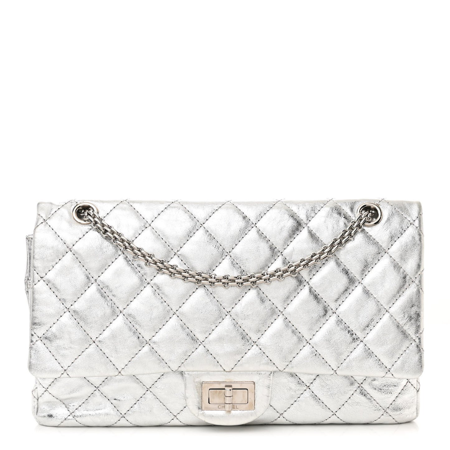 Metallic Aged Calfskin Quilted 2.55 Reissue 227 Flap Silver