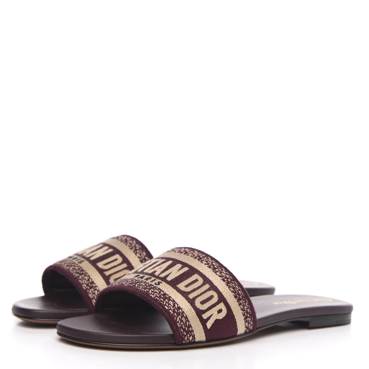 Christian Dior Canvas Embroidered Dway Mules Slide Sandals 37.5 Burgundy 3 of 9