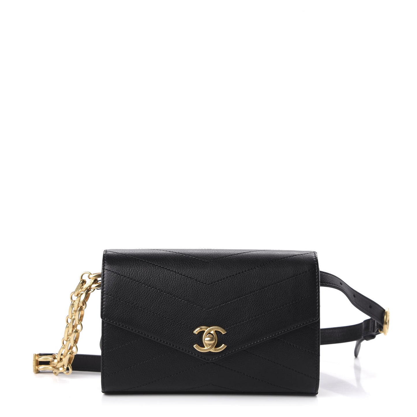Calfskin Chevron Stitched Coco Waist Bag Black