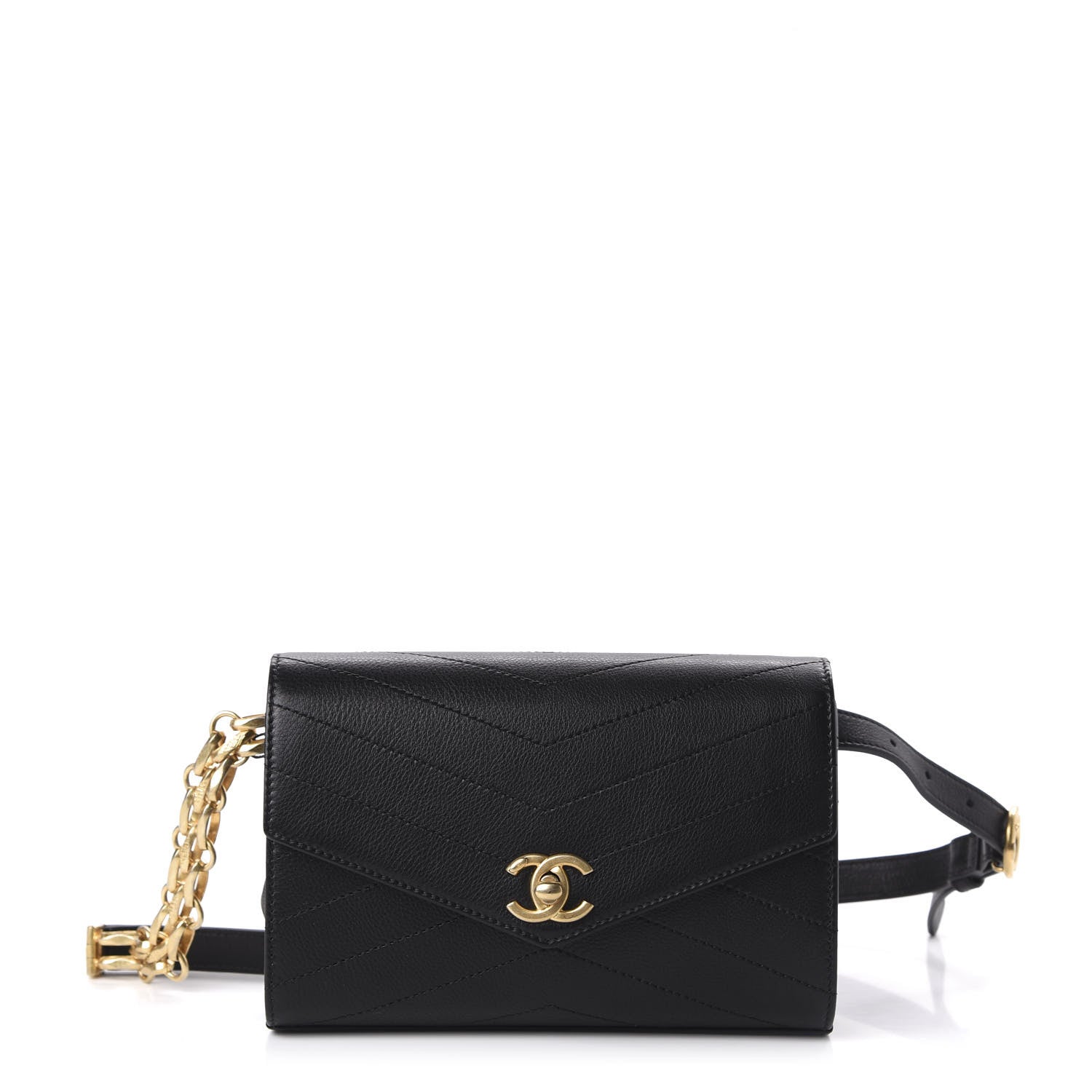 Chanel Calfskin Chevron Stitched Coco Waist Bag Black 1 of 10