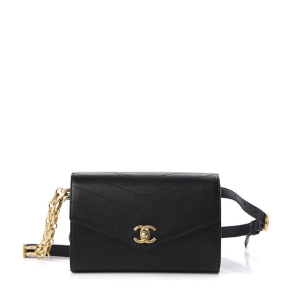 Chanel Calfskin Chevron Stitched Coco Waist Bag Black 1 of 10