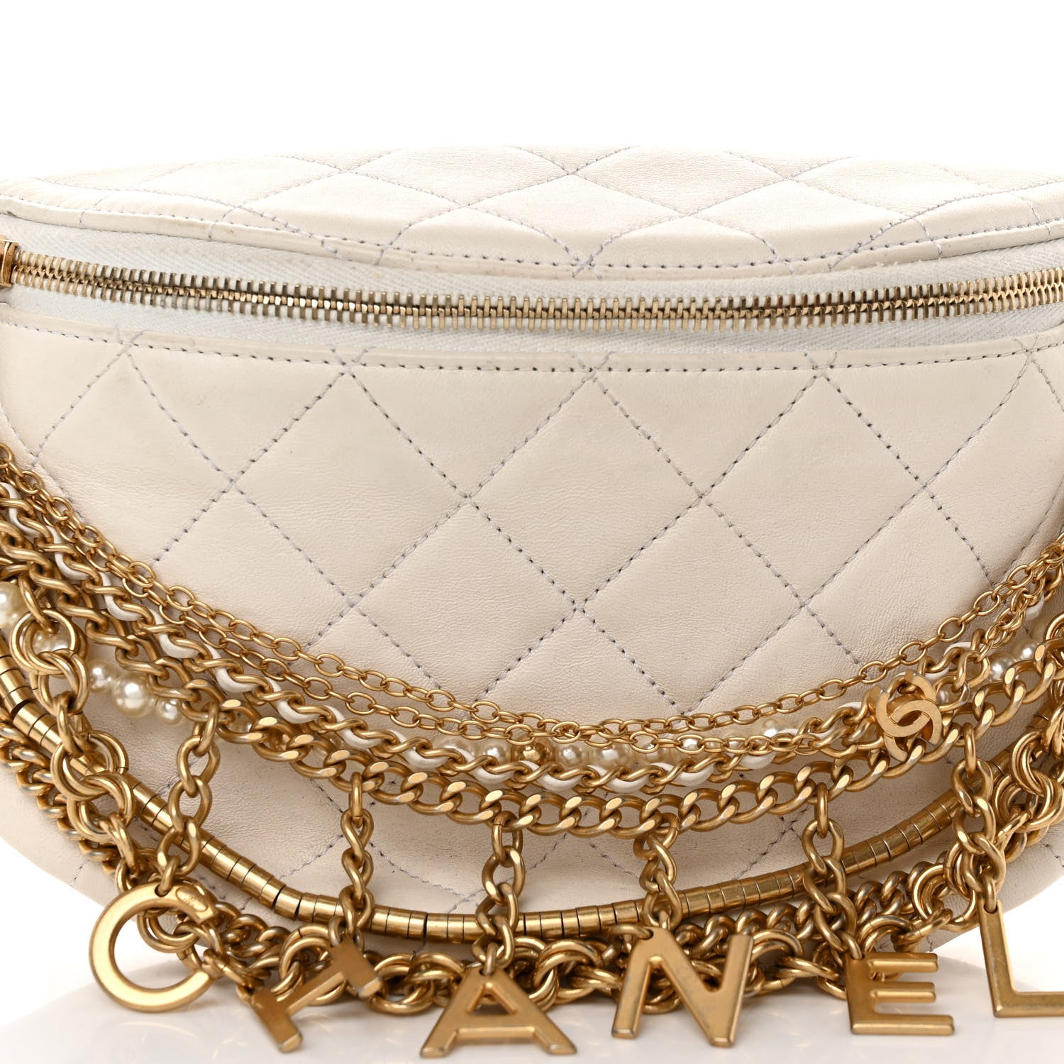 Chanel Lambskin Quilted All About Chains Waist Belt Bag White 8 of 11