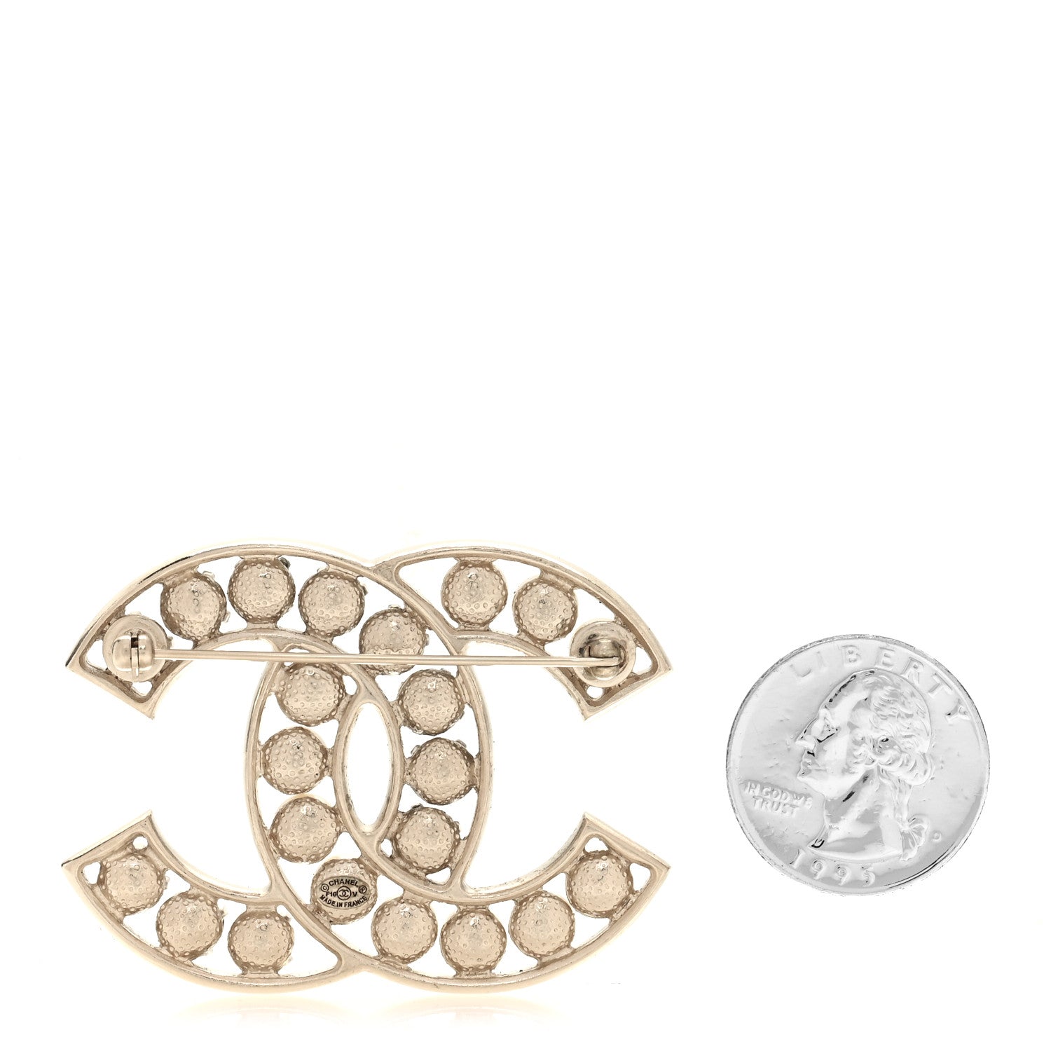 Chanel Pearl Crystal CC Brooch Gold Pearly White 2 of 4