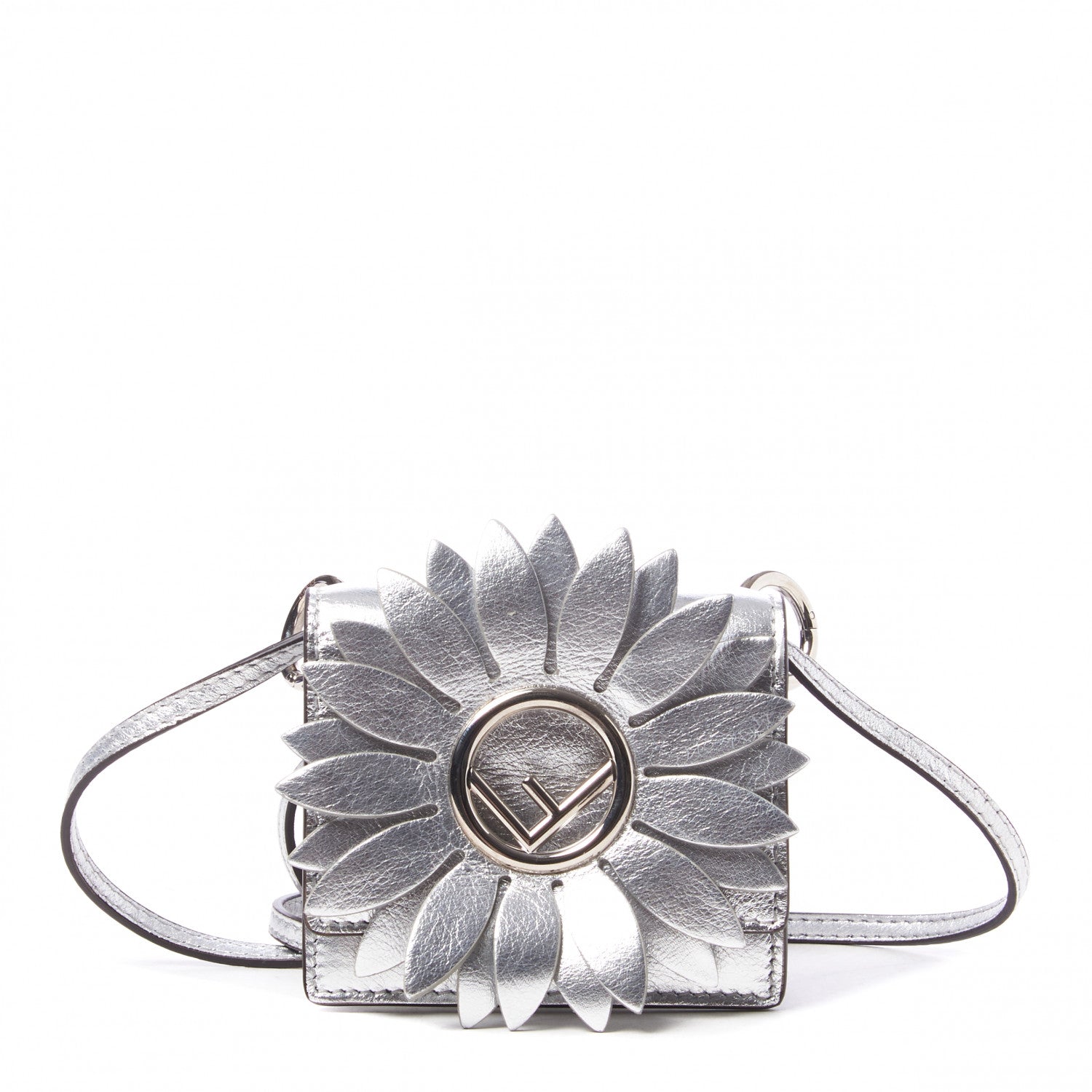 Fendi Vitello Catalan Mirror F is Fendi Flower Micro Kan I Shoulder Bag Silver 1 of 8