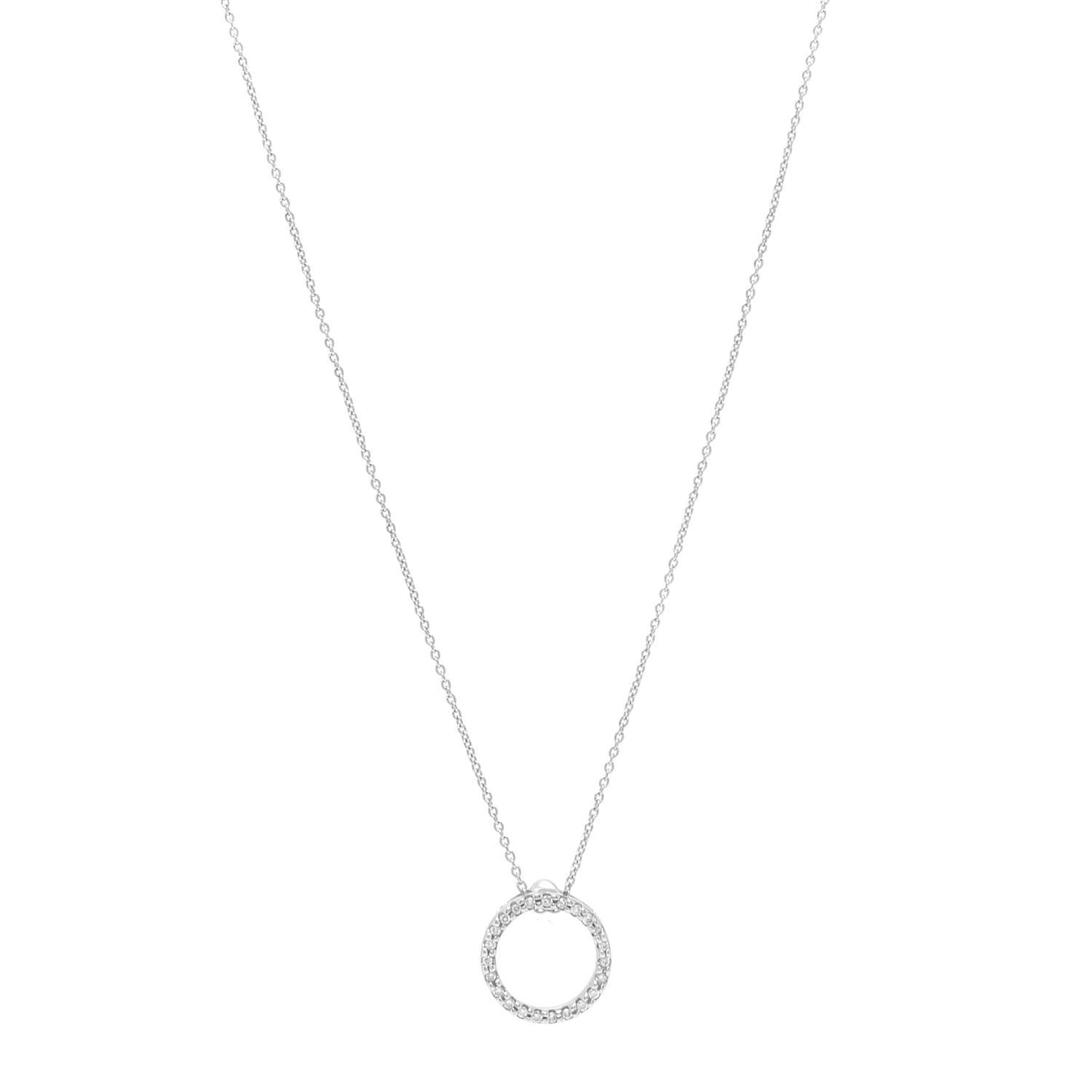 18K White Gold Diamond Small Tiny Treasures Circle Pendant Necklace