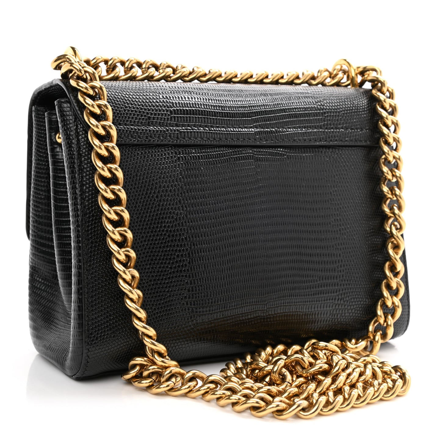 Iguana Calfskin Embossed Mini Welcome Crossbody Bag Black