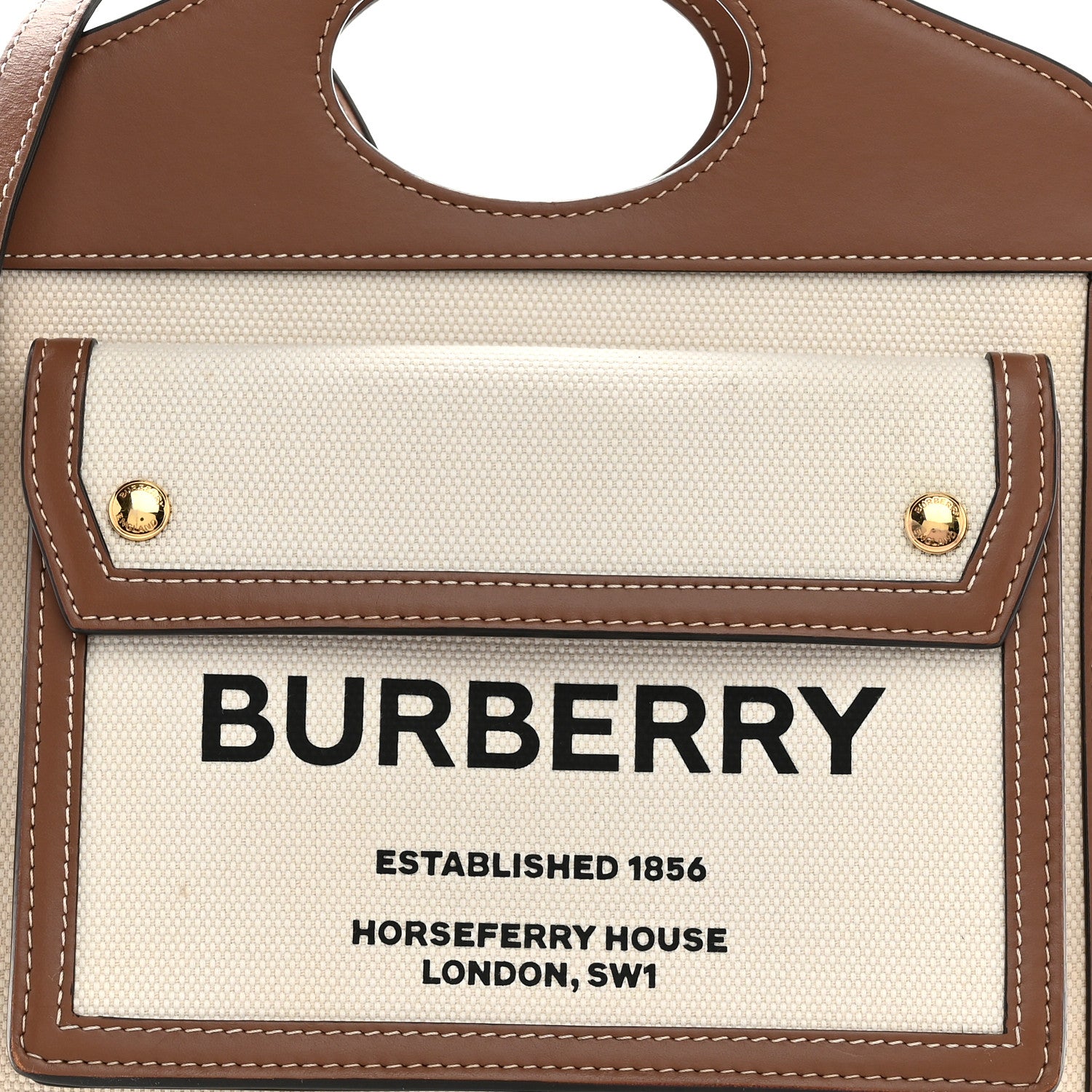 Burberry Canvas Smooth Calfskin Two Tone Mini Pocket Bag Natural Malt Brown 8 of 11