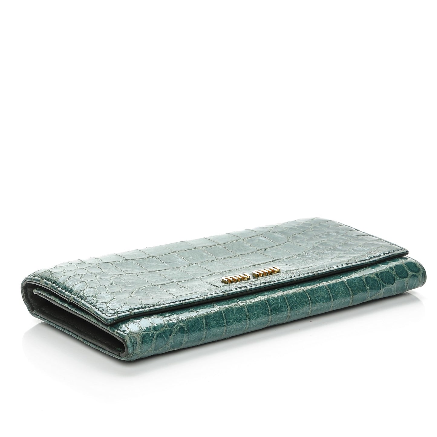 Patent Crocodile Embossed Continental Flap Wallet Green