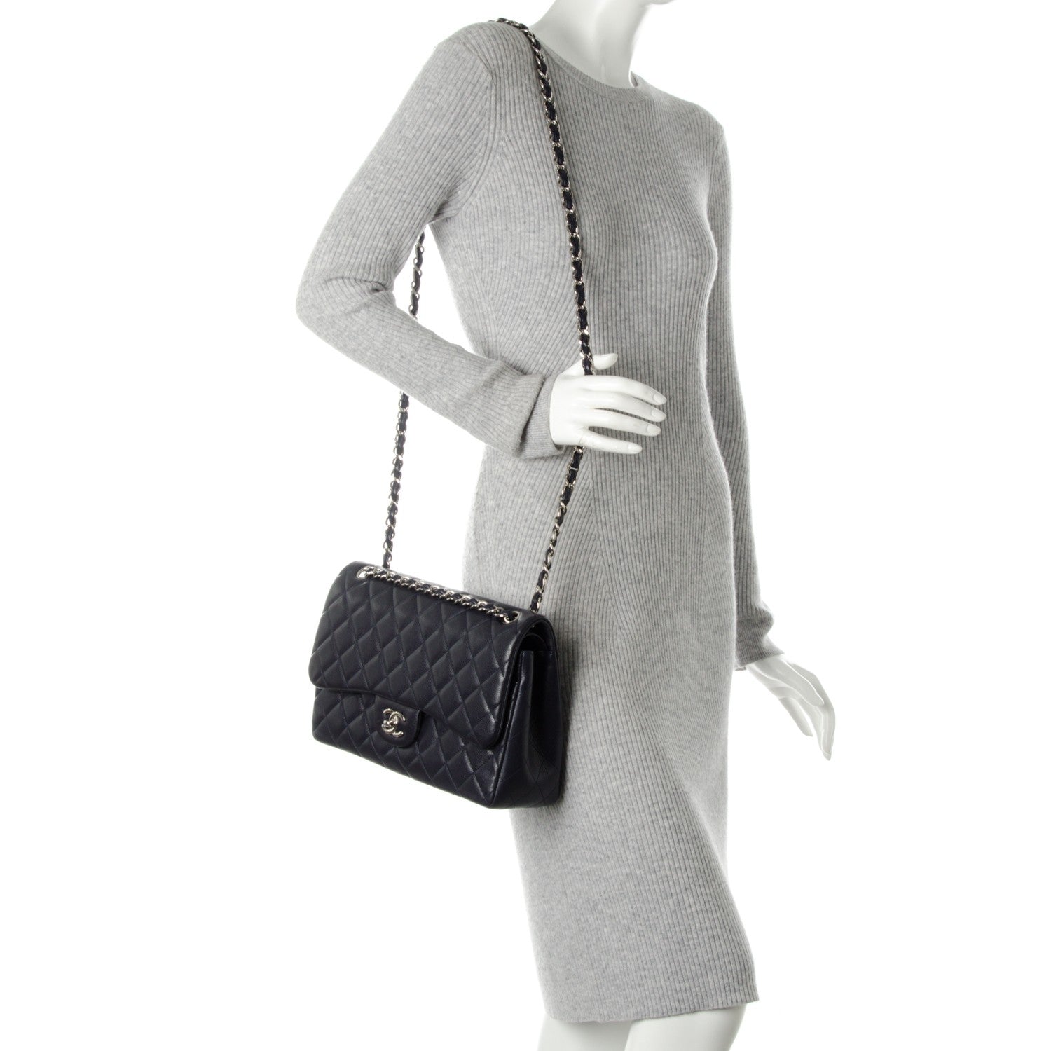 Chanel Caviar Quilted Jumbo Double Flap Navy Blue 3 of 10