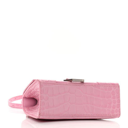 Balenciaga Shiny Calfskin Crocodile Embossed Hourglass Top Handle Bag XS Candy Pink 4 of 10