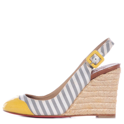 Christian Louboutin Patent Leather Canvas Chus Espadrille Wedges 35 Yellow 1 of 7