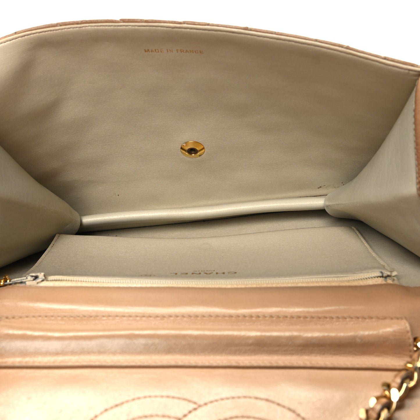 Lambskin Quilted Small Single Flap Beige Clair
