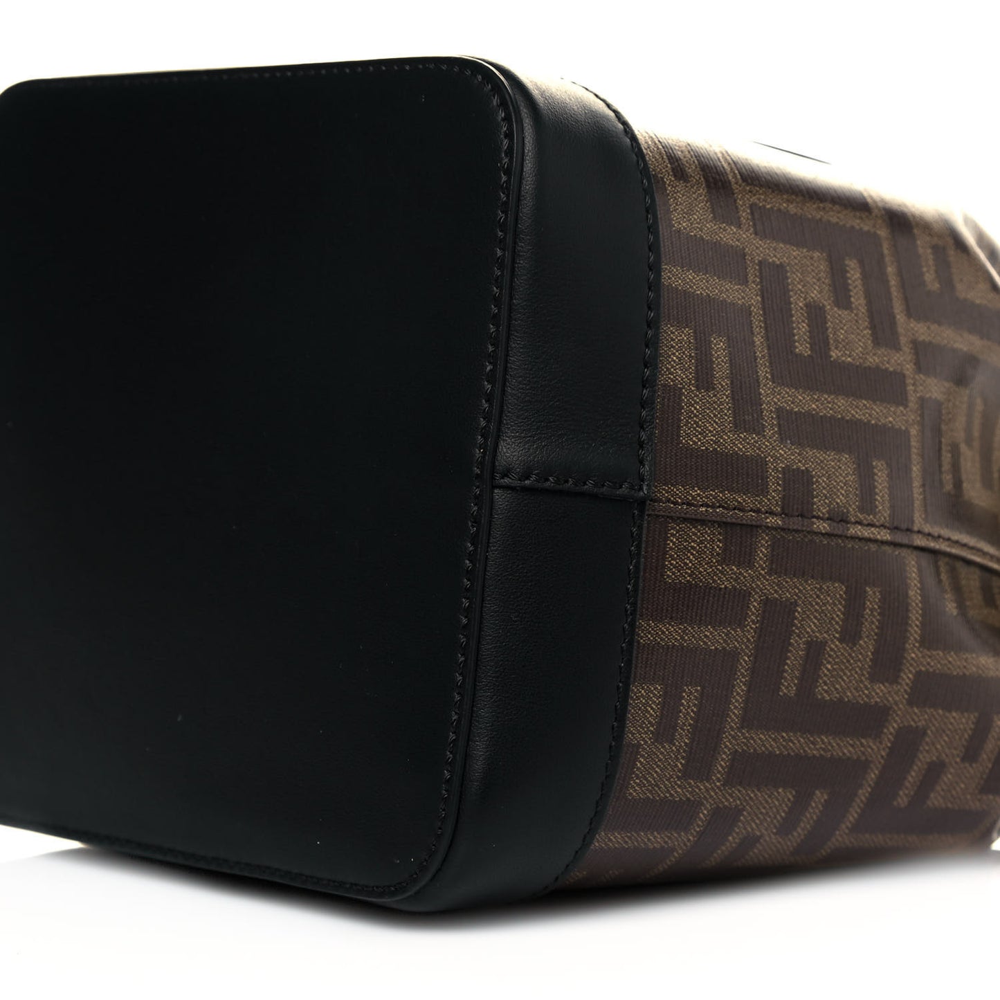 Glazed Fabric Vitello Grace F is Fendi FF 1974 Stamp Patch Grande Mon Tresor Bucket Bag Mogano Panna Black