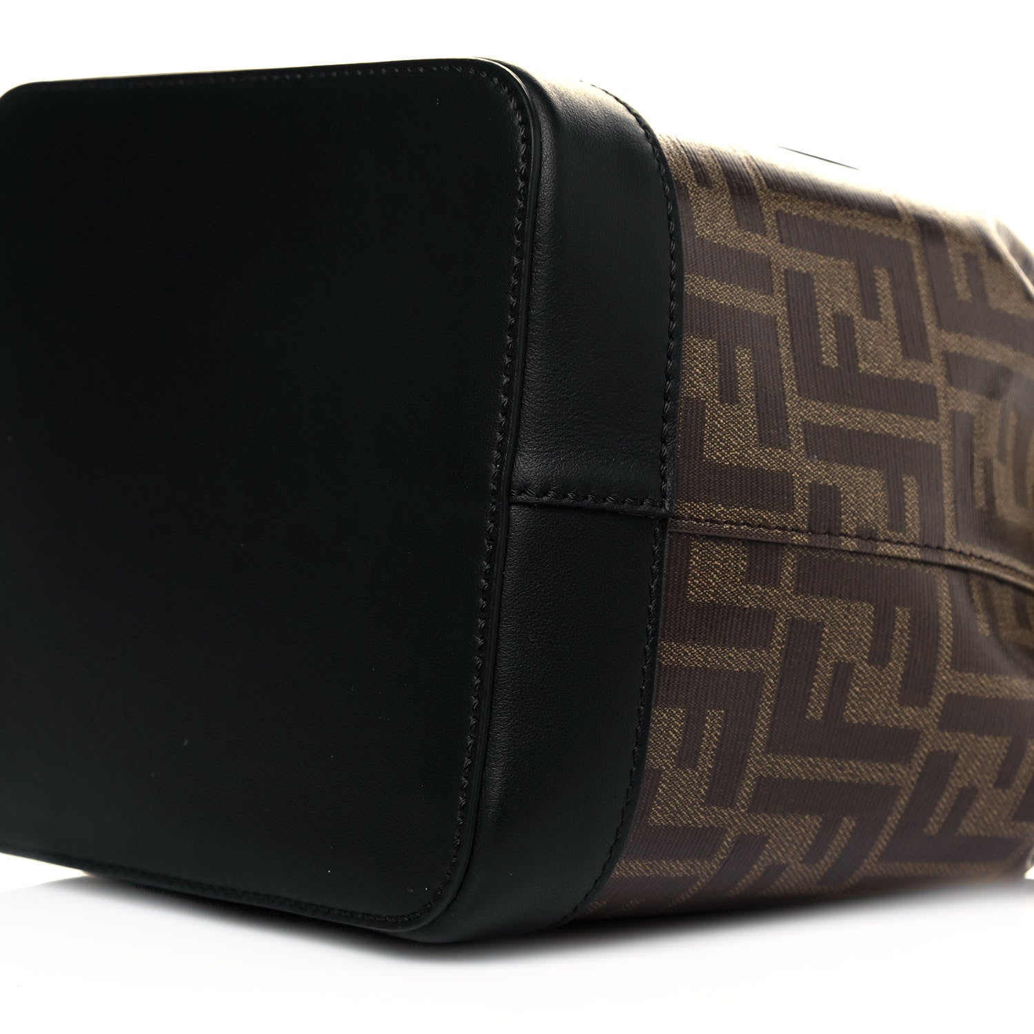 Fendi Glazed Fabric Vitello Grace F is Fendi FF 1974 Stamp Patch Grande Mon Tresor Bucket Bag Mogano Panna Black 10 of 10