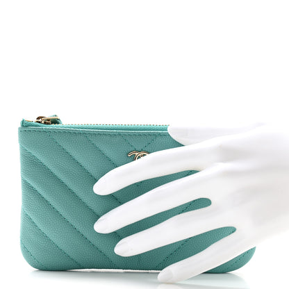 Chanel Caviar Chevron Quilted Small Cosmetic Case Light Blue 2 of 9