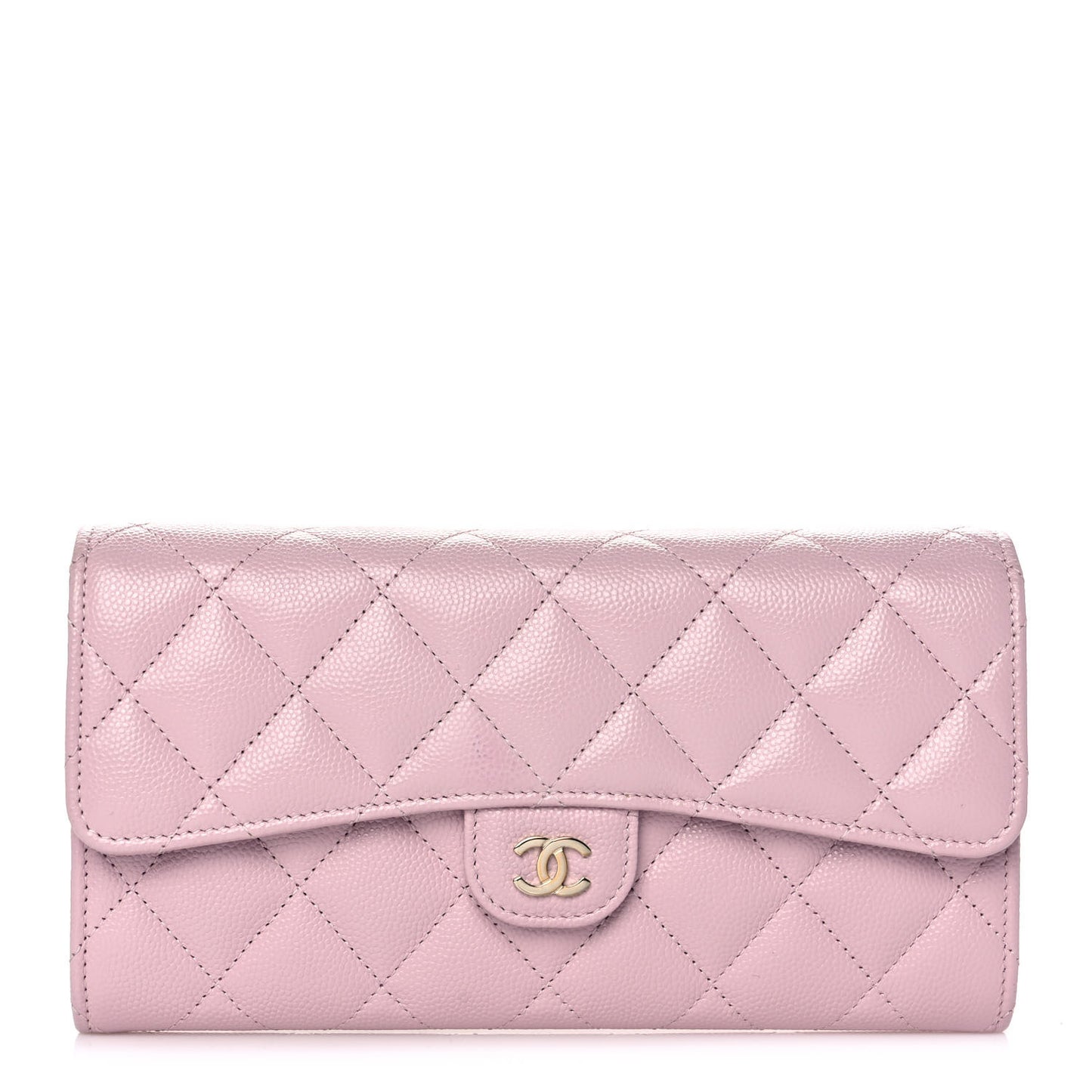 Caviar Quilted Large Gusset Flap Wallet Light Pink