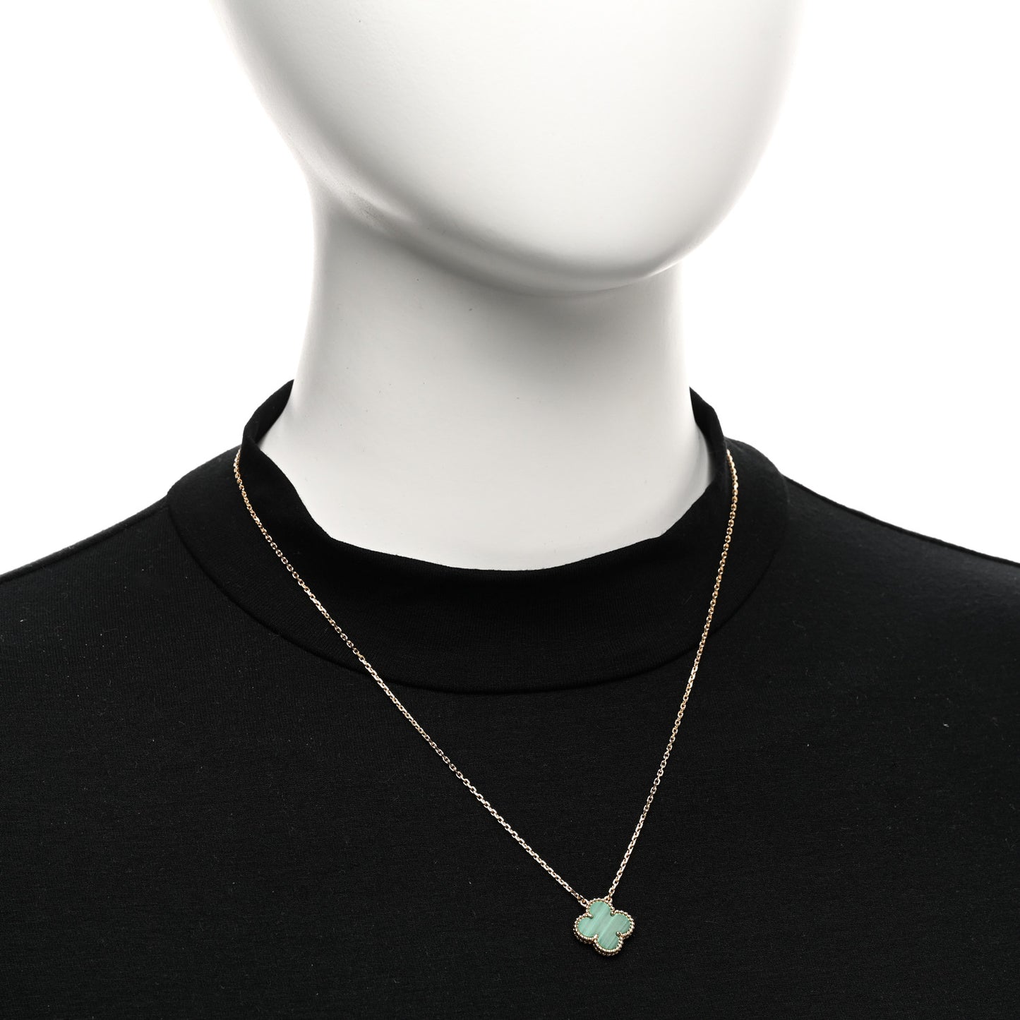 18K Yellow Gold Malachite Vintage Alhambra Pendant Necklace