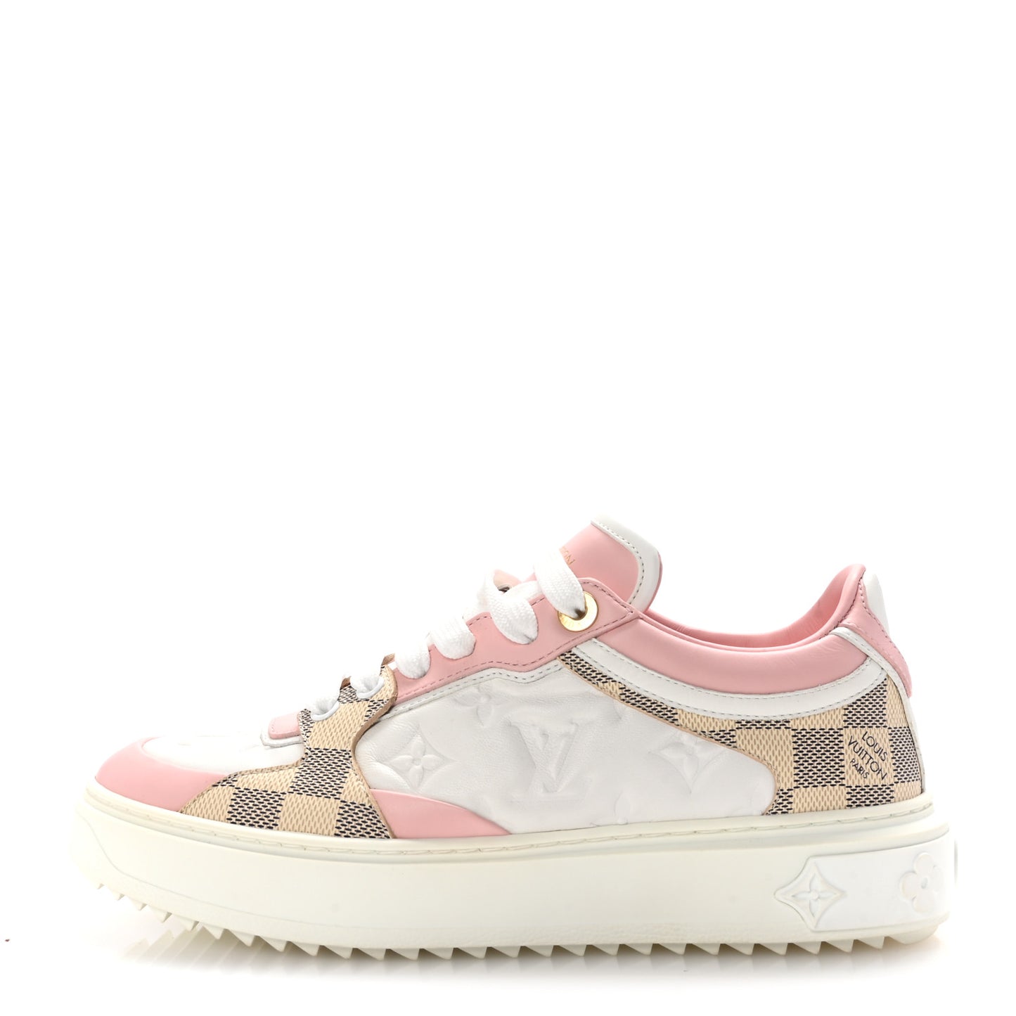 Monogram Embossed Calfskin Damier Azur Time Out Sneakers 38 Rose Clair Pink