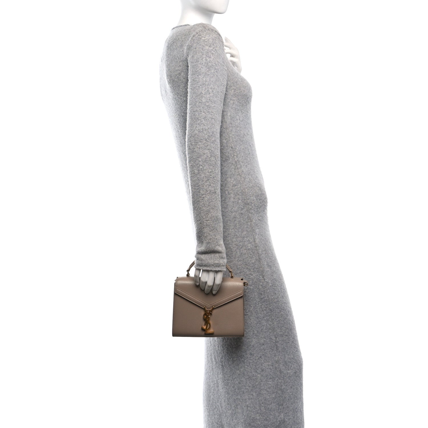 Saint Laurent Grain de Poudre Mini Classic Monogram Cassandra Top Handle Beige 2 of 9