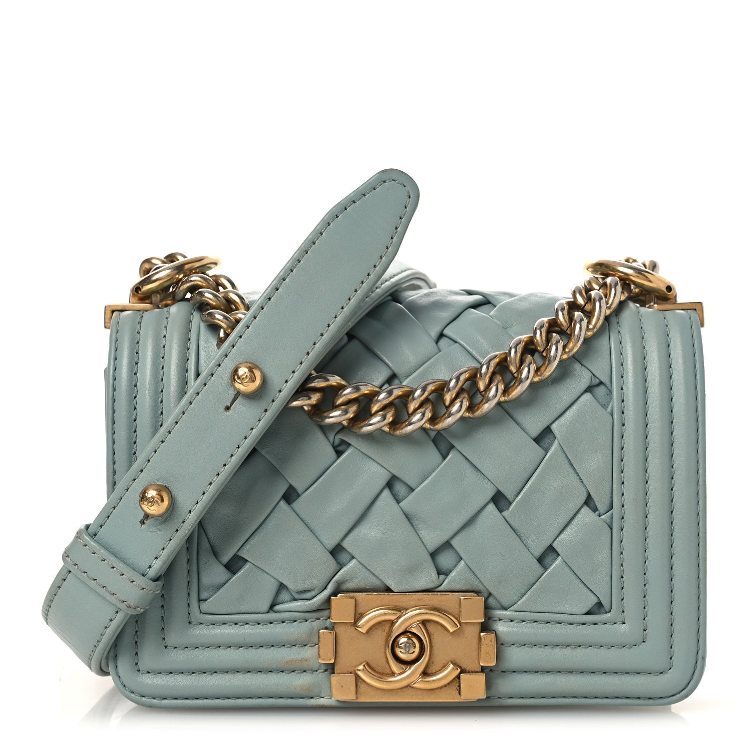 Chanel Lambskin Woven Mini Chateau Boy Flap Light Blue 1 of 13