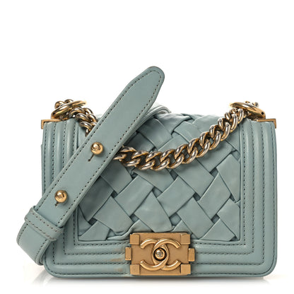 Chanel Lambskin Woven Mini Chateau Boy Flap Light Blue 1 of 13