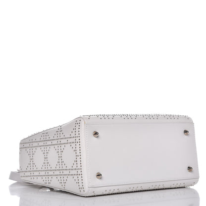 Christian Dior Lambskin Studded Cannage Medium Lady Dior White 4 of 8