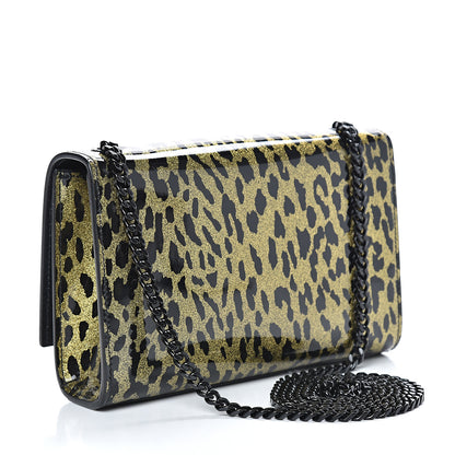 Saint Laurent Patent Glitter Leopard Small Classic Monogram Kate Chain Wallet Black Gold 2 of 9
