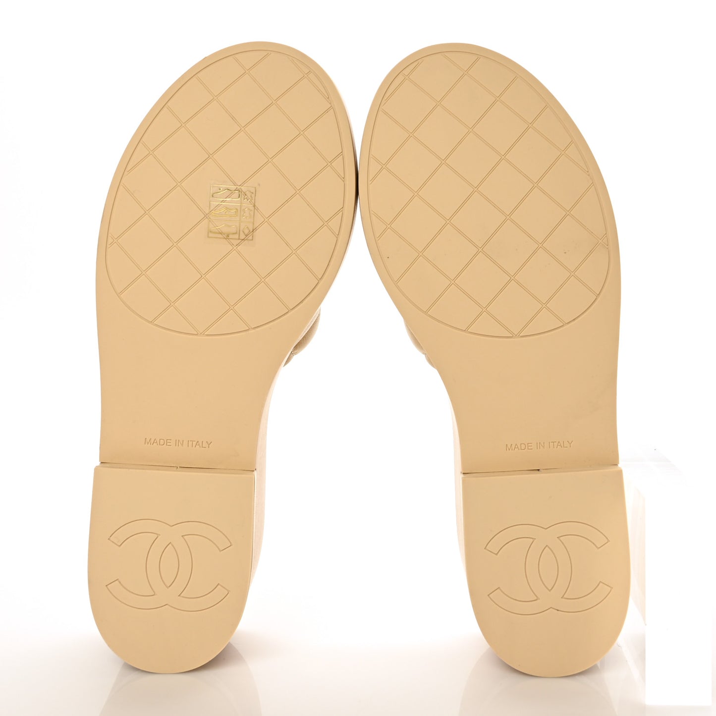 Lambskin Quilted CC Slip On Platform Sandals 39 Beige