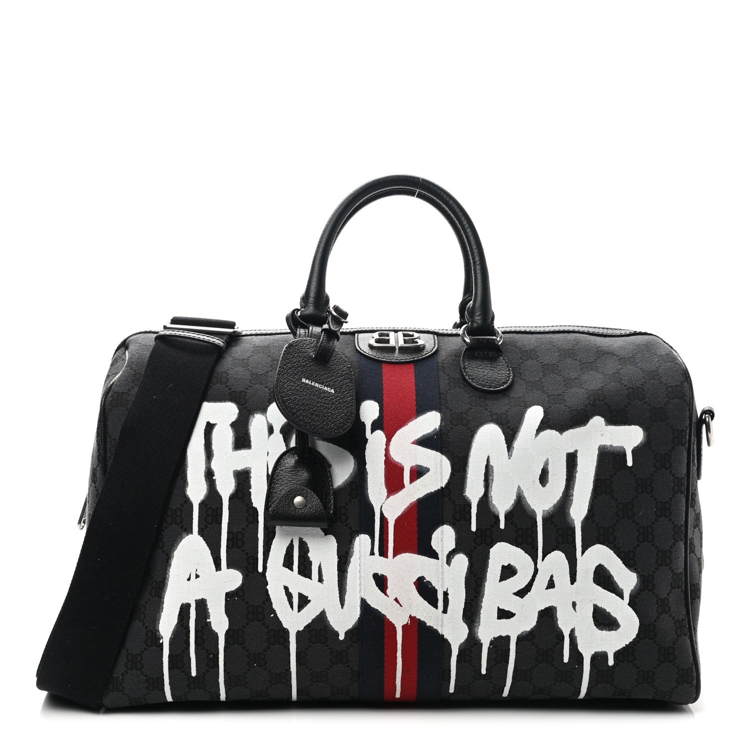 Gucci X BALENCIAGA BB Monogram Web Graffiti Medium Ophidia Carry-On Duffle Bag Black 1 of 10