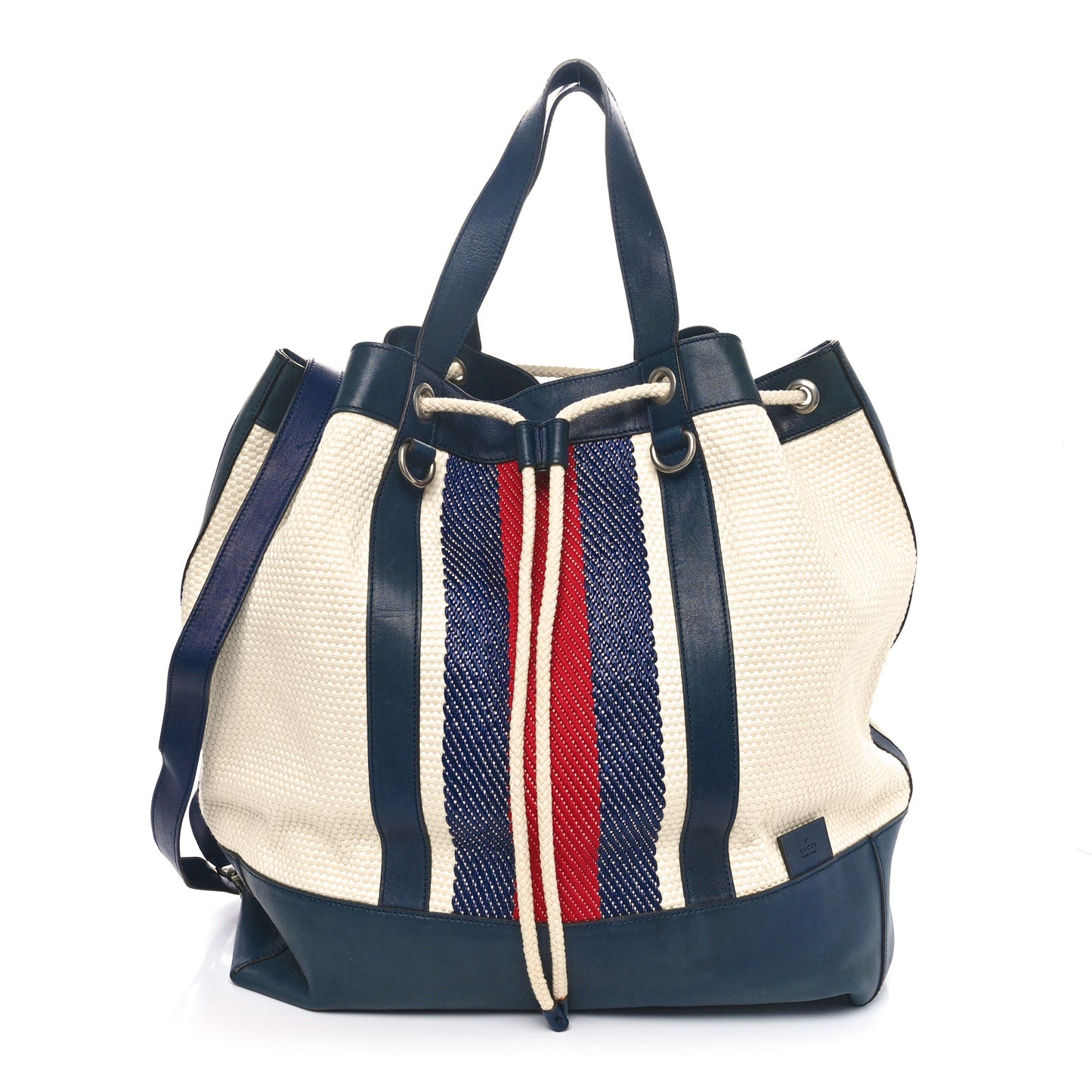 Canvas Web Bucket Bag White Navy
