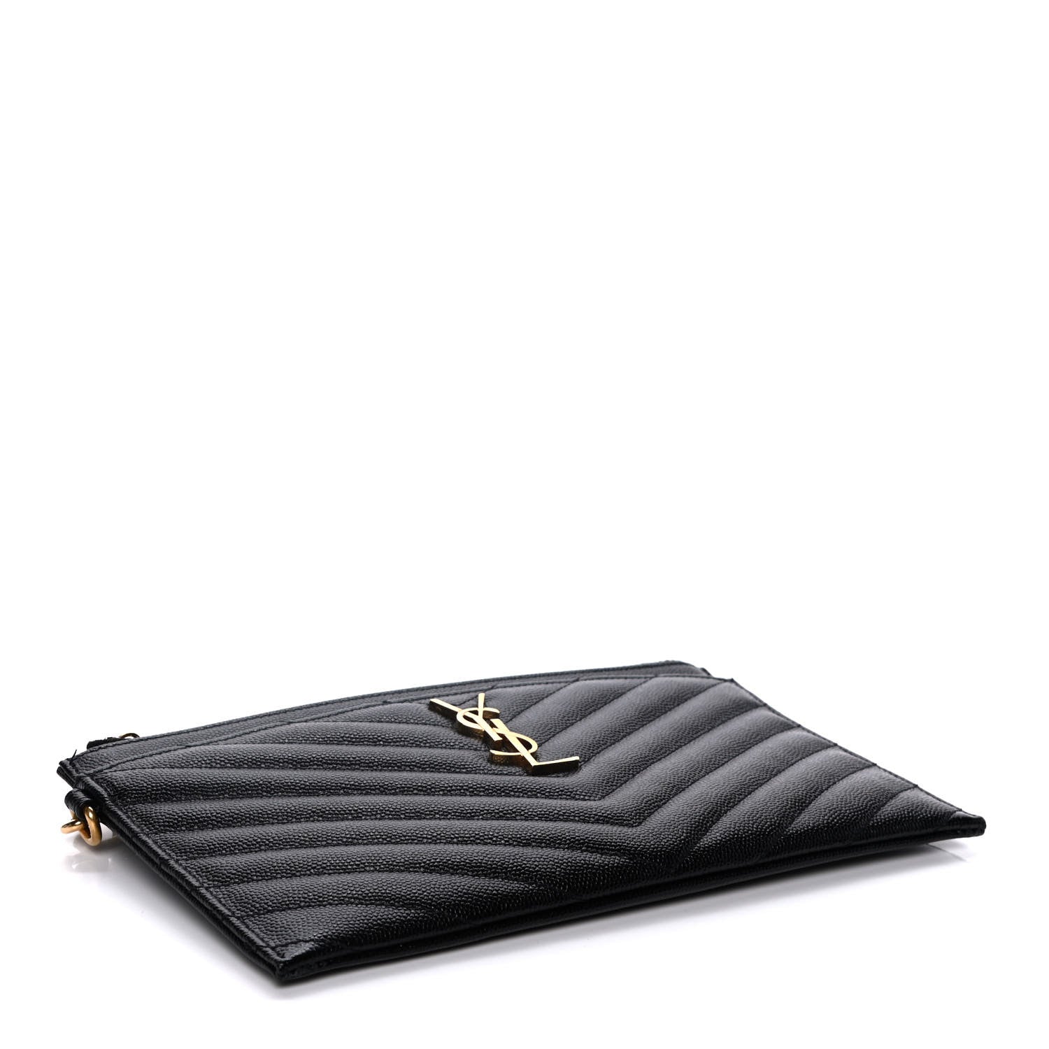 Saint Laurent Grain De Poudre Chevron Monogram Large Bill Pouch Black 4 of 17