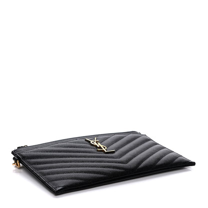 Saint Laurent Grain De Poudre Chevron Monogram Large Bill Pouch Black 4 of 17
