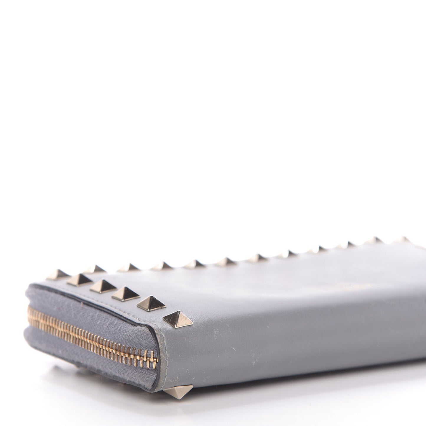 Calfskin Rockstud Zip Around Wallet Grey