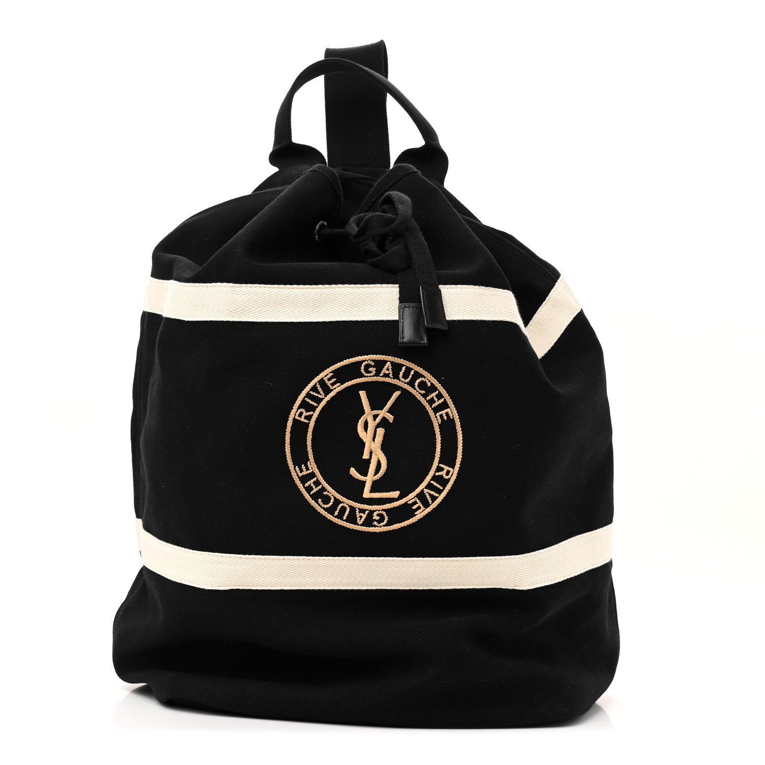 Saint Laurent Canvas Rive Gauche Drawstring Backpack Black White 1 of 15
